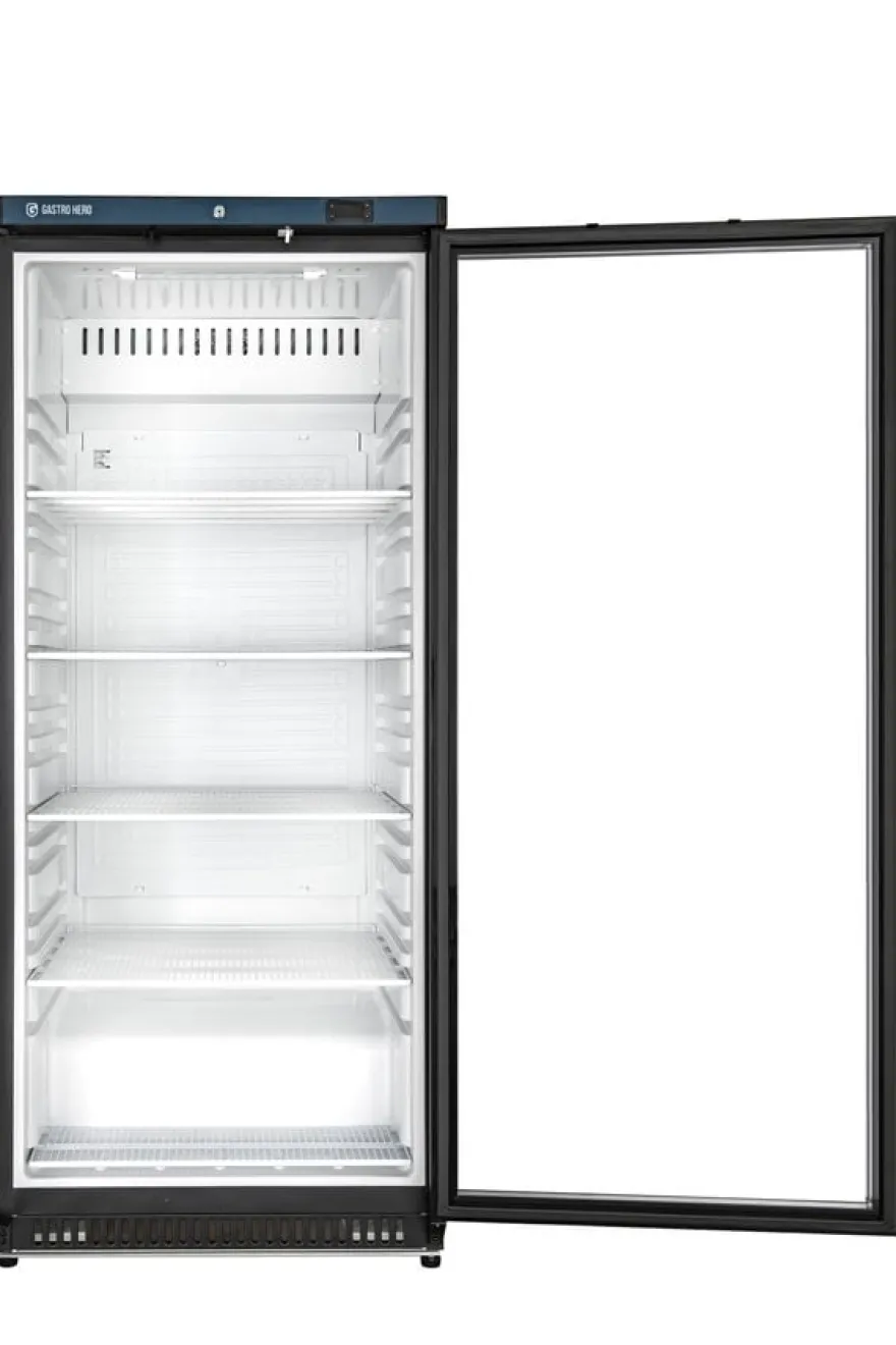 Lagerkühlschrank ECO 600 mit Glastür, Innenraum aus Kunststoff, schwarz