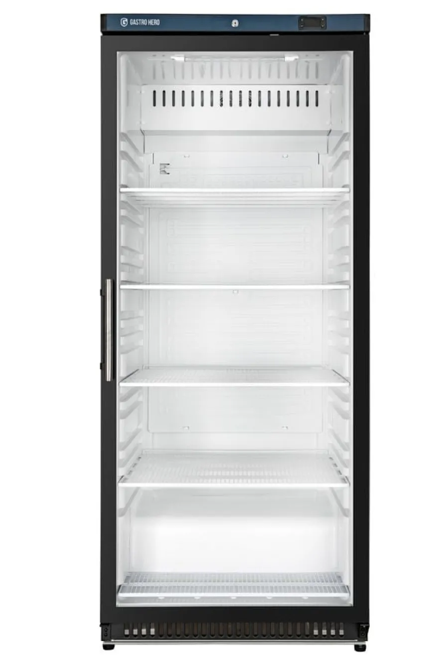 Lagerkühlschrank ECO 600 mit Glastür, Innenraum aus Kunststoff, schwarz