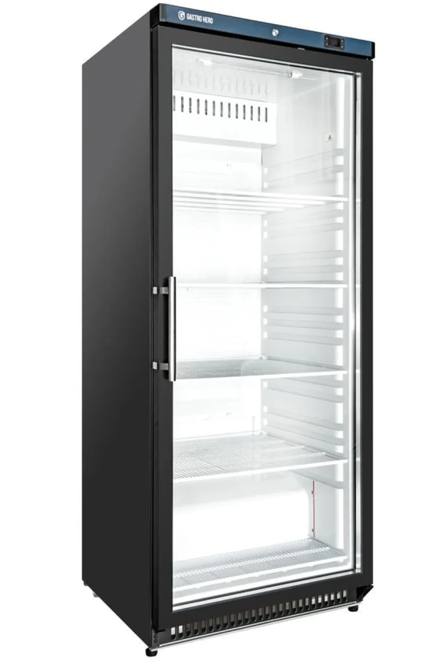 Lagerkühlschrank ECO 600 mit Glastür, Innenraum aus Kunststoff, schwarz