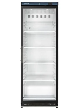 Lagerkühlschrank ECO 400 mit Glastür, Innenraum aus Kunststoff, schwarz