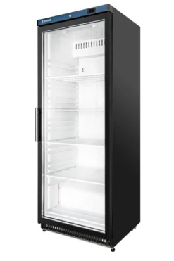 Lagerkühlschrank ECO 400 mit Glastür, Innenraum aus Kunststoff, schwarz