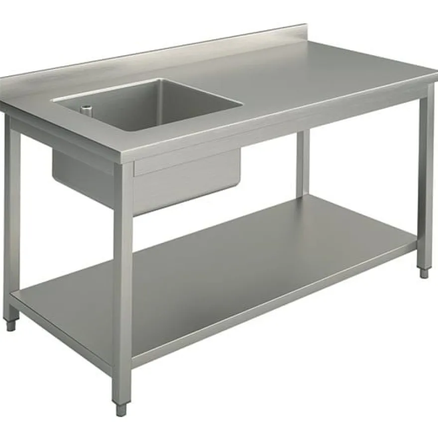 Mastro Arbeitstisch mit Becken links, mit Grundboden, mit Aufkantung, 1200x700 mm