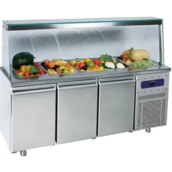 Mastro Saladette mit 3 Türen GN 1/1 und Glasstruktur, 5x GN 1/1 H=150 mm, -2°/+8°C