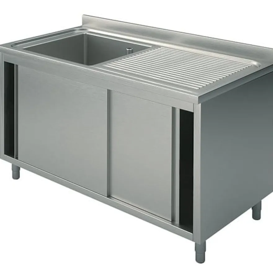 Mastro Spülschrank, 1 Becken, Tropftasse rechts, mit Schiebetüren, 1200x600 mm