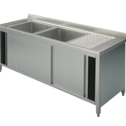 Mastro Spülschrank, 2 Becken, Tropftasse rechts, mit Schiebetüren, 1400x700 mm