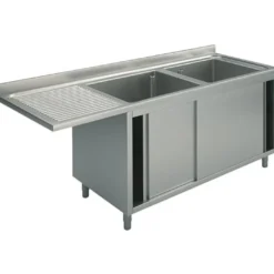 Mastro Spülschrank mit Schiebetüren für Einbau-Geschirrspüler, 2 Becken rechts, 1800x700 mm