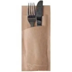 Papstar Bestecktasche Stripes - natur inkl. weißer Serviette