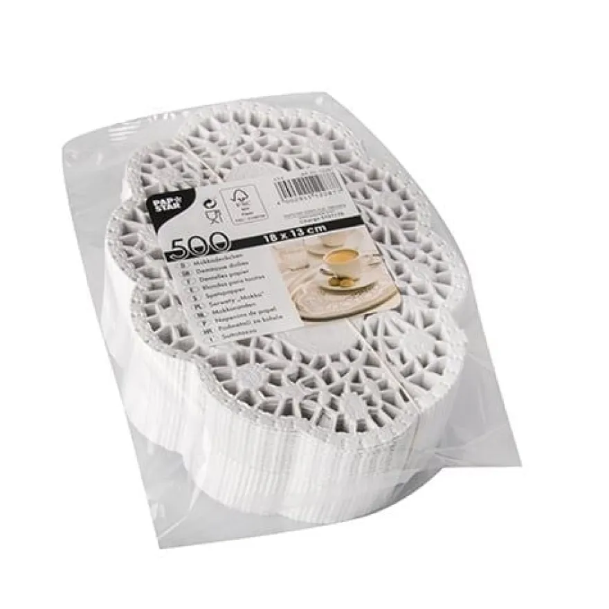 Papstar 500 Mokkadeckchen oval 18 cm x 13 cm weiss