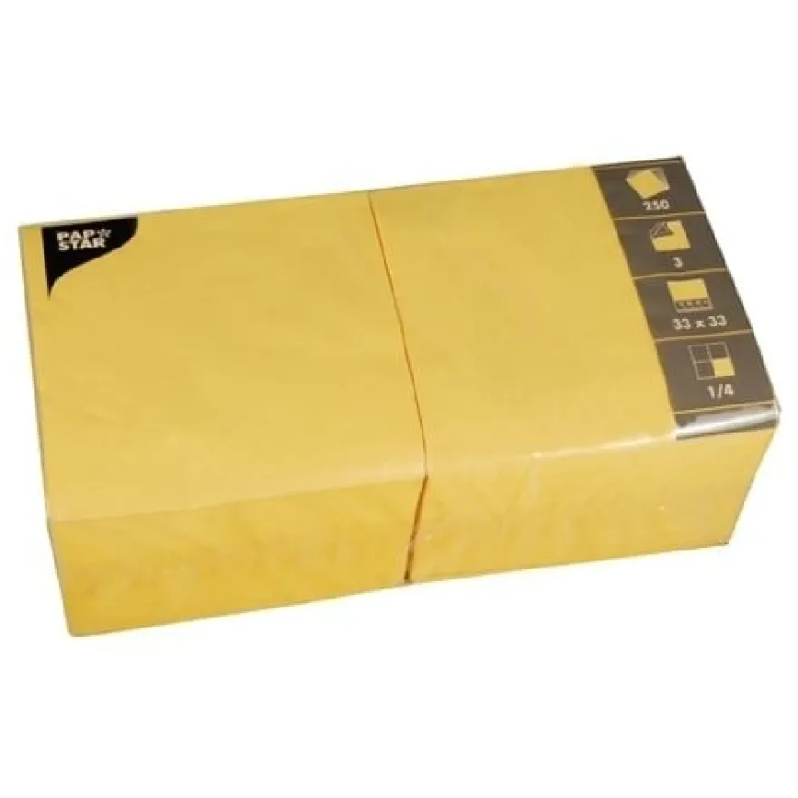 Papstar 250 Servietten, 3-lagig 1/4-Falz 33 cm x 33 cm gelb