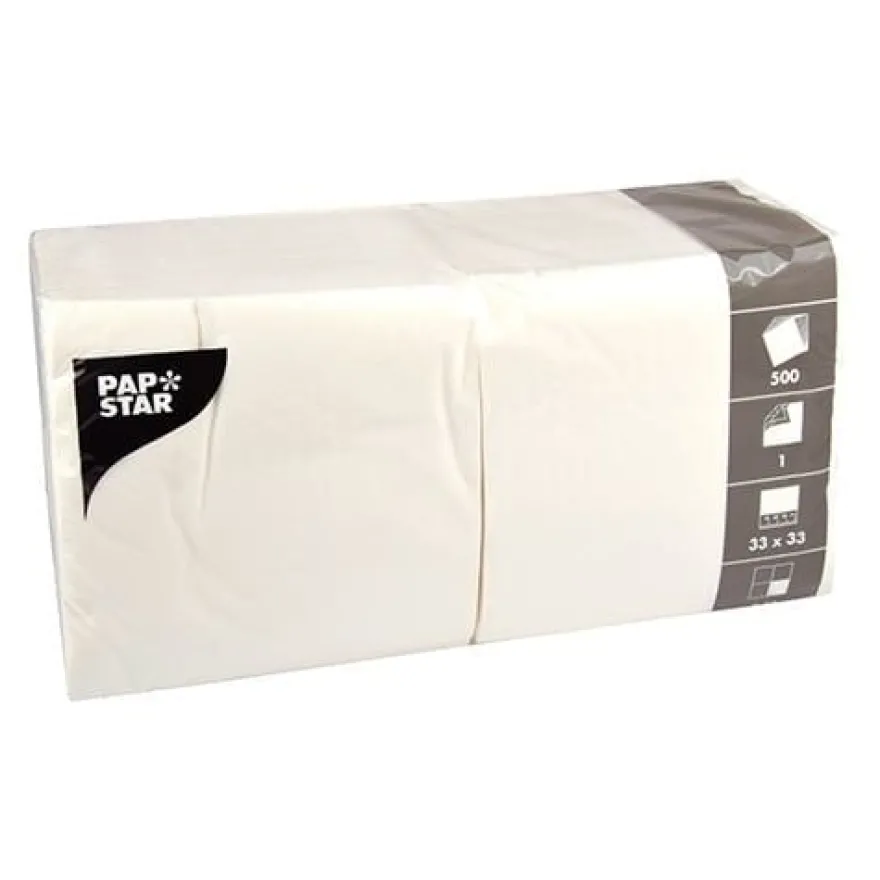 Papstar 500 Servietten, 1-lagig 1/4-Falz 33 cm x 33 cm weiss