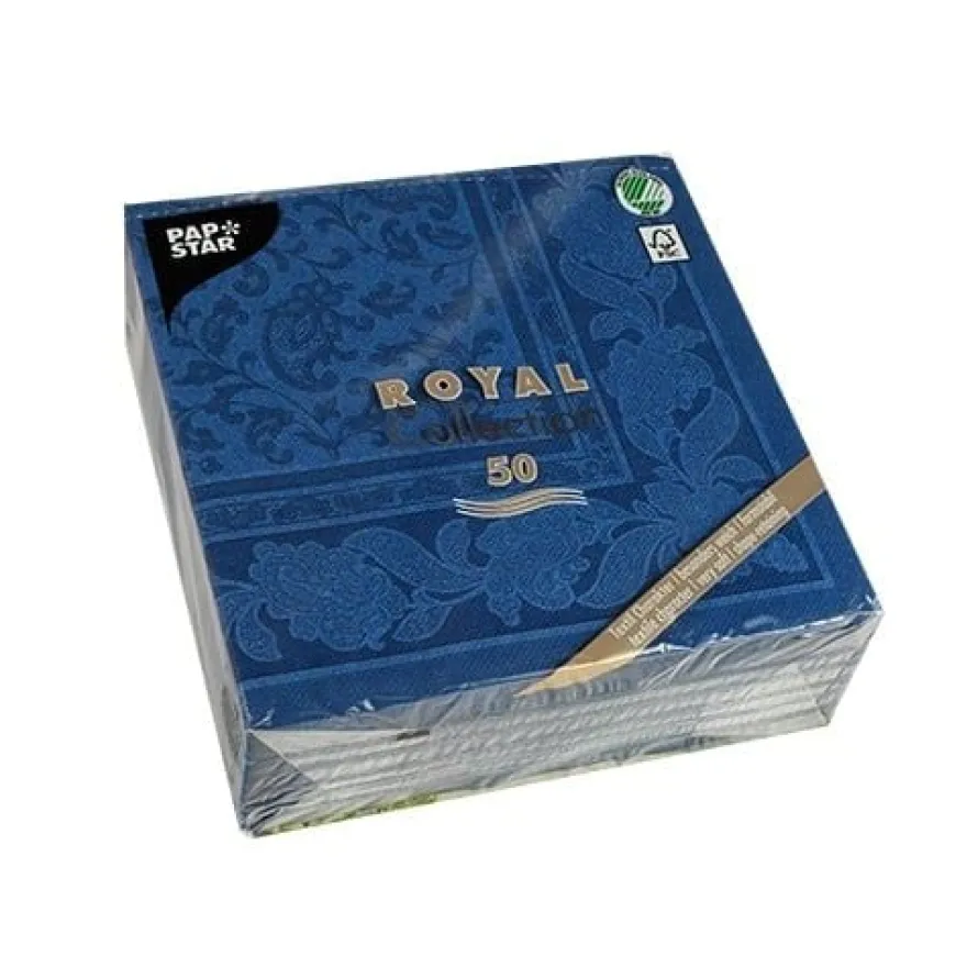 Papstar 50 Servietten "ROYAL Collection" 1/4-Falz 40 cm x 40 cm dunkelblau "Ornaments"