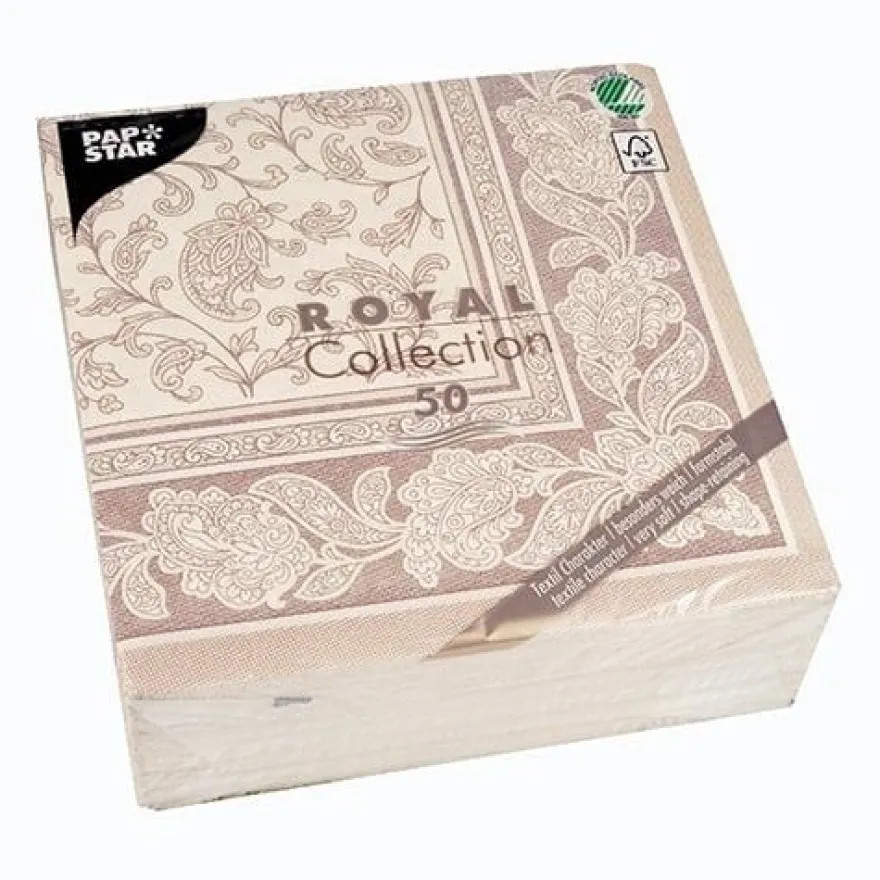Papstar 50 Servietten "ROYAL Collection" 1/4-Falz 40 cm x 40 cm mocca "Ornaments"