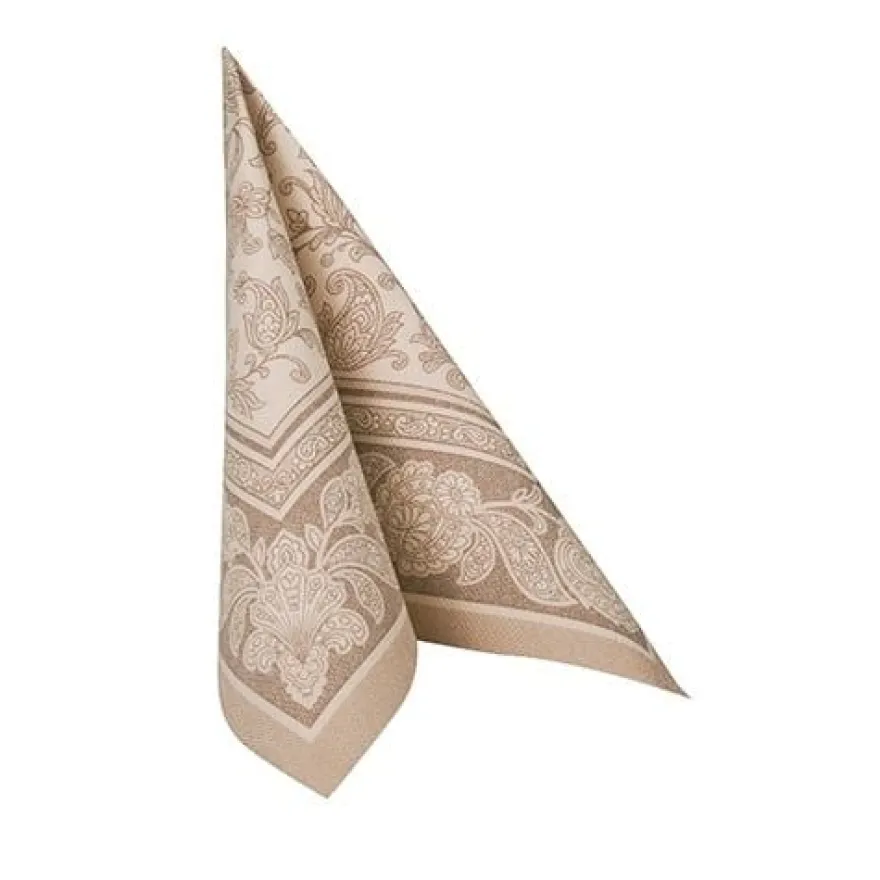 Papstar 50 Servietten "ROYAL Collection" 1/4-Falz 40 cm x 40 cm mocca "Ornaments"