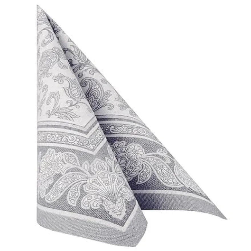 Papstar 50 Servietten "ROYAL Collection" 1/4-Falz 40 cm x 40 cm grau "Ornaments"