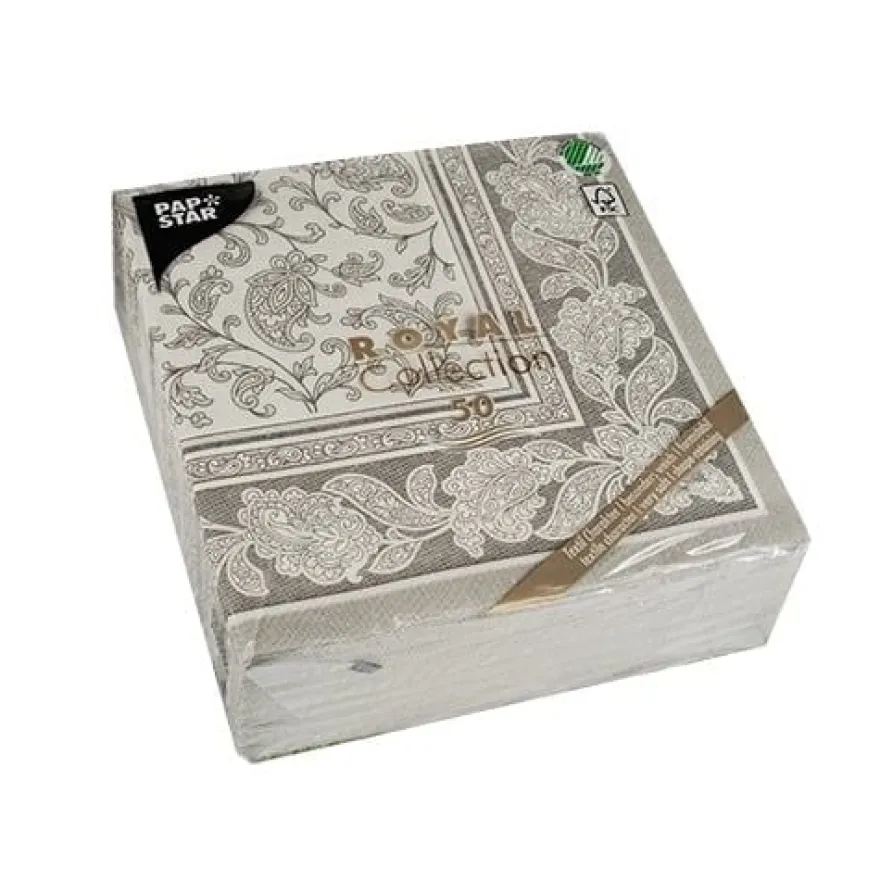 Papstar 50 Servietten "ROYAL Collection" 1/4-Falz 40 cm x 40 cm grau "Ornaments"