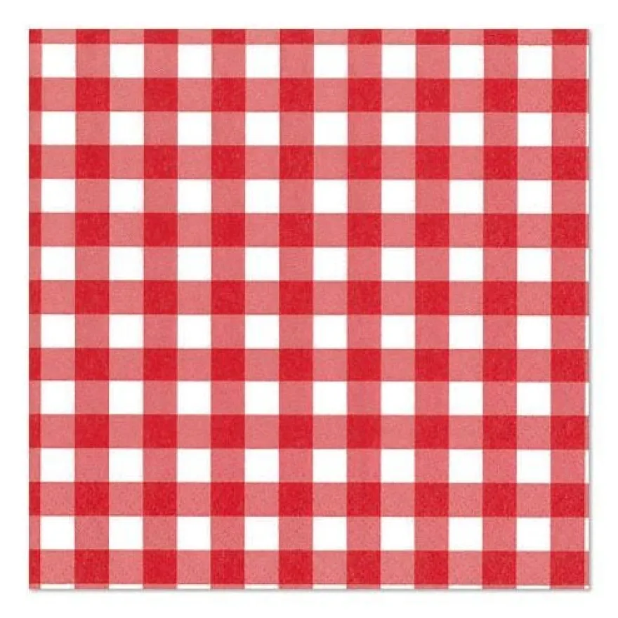 Papstar Servietten "Vichy Karo", 3-lagig 1/4-Falz 33 cm x 33 cm rot - 100 Stk
