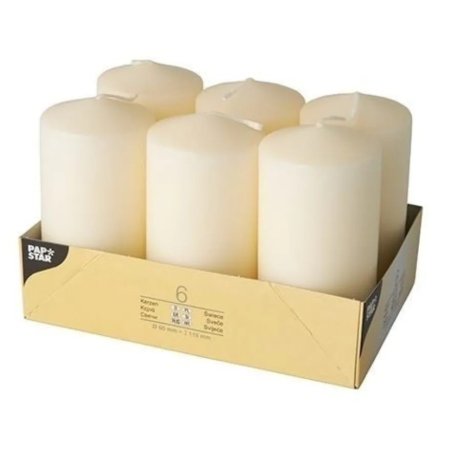Papstar 6 Stumpenkerzen Ø 60 mm x H: 115 mm creme