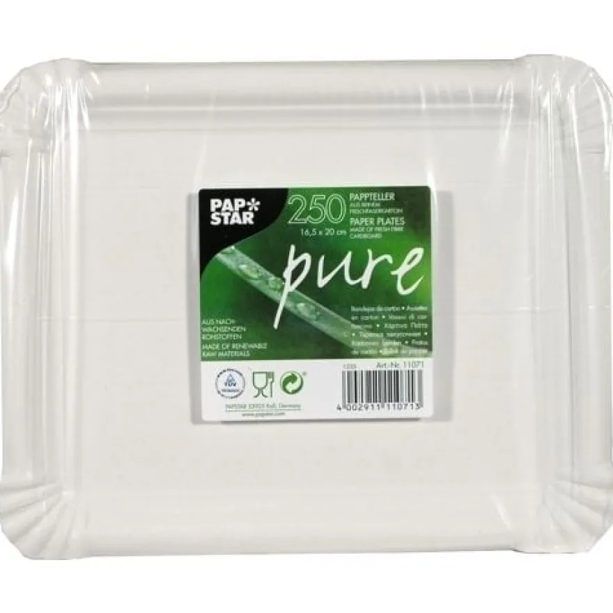 Papstar 250 Teller, Pappe "pure" eckig 16,5 cm x 20 cm weiss