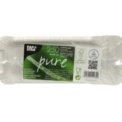 Papstar 250 Teller, Pappe "pure" eckig 8 cm x 21 cm weiss mit Anfasser