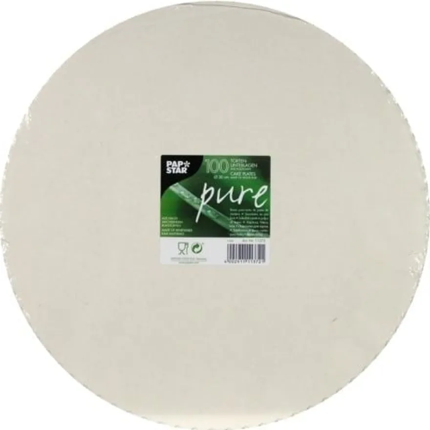 Papstar 100 Tortenunterlagen, Pappe "pure" rund Ø 30 cm weiss mit gezacktem Rand