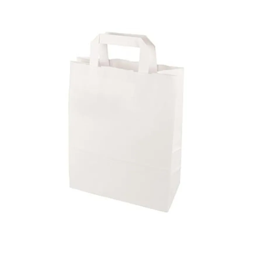 Papstar 50 Tragetaschen, Papier 28 cm x 22 cm x 10 cm weiss mit Tragegriff