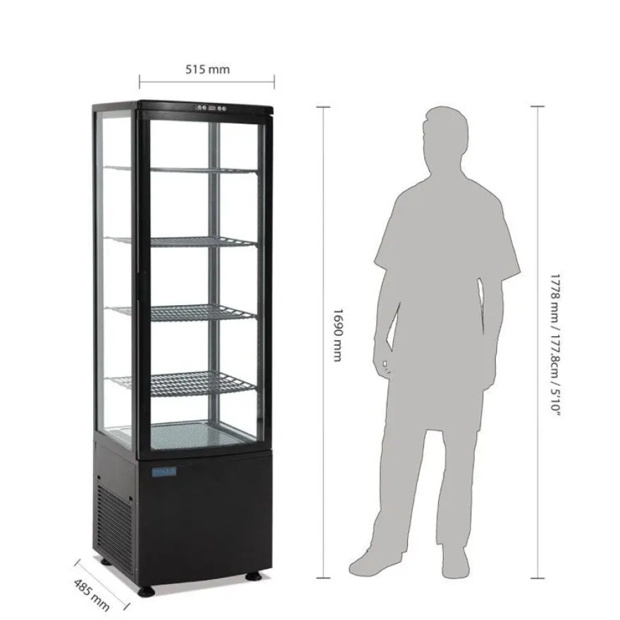 Polar C-Serie Standkühlvitrine 235 Liter mit gebogener Tür, schwarz