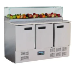 Polar G-Serie 3-türige Pizzakühltheke mit Vitrine 436L