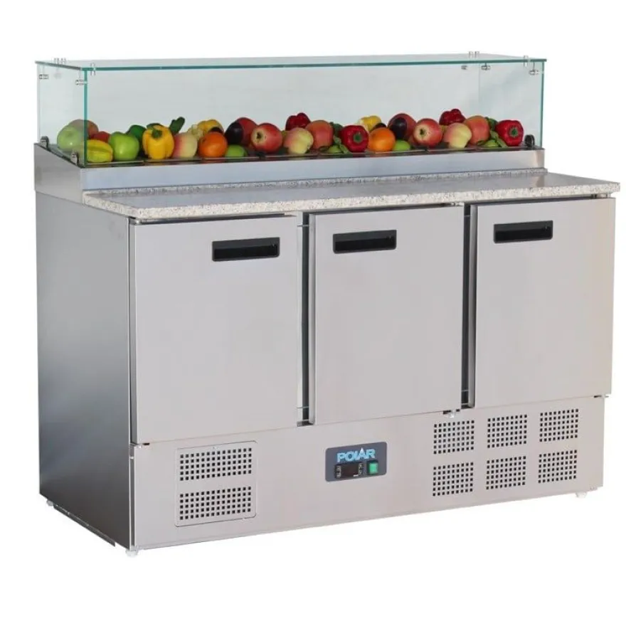 Polar G-Serie 3-türige Pizzakühltheke mit Vitrine 436L