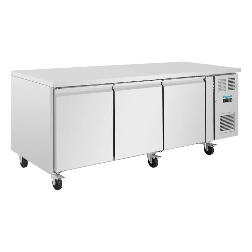 Polar U-Serie Bäckerei-Kühltisch EN 60x40 3 Türen 634 Liter auf Rollen