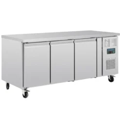 Polar U-Serie Bäckerei-Kühltisch EN 60x40 3 Türen 634 Liter auf Rollen