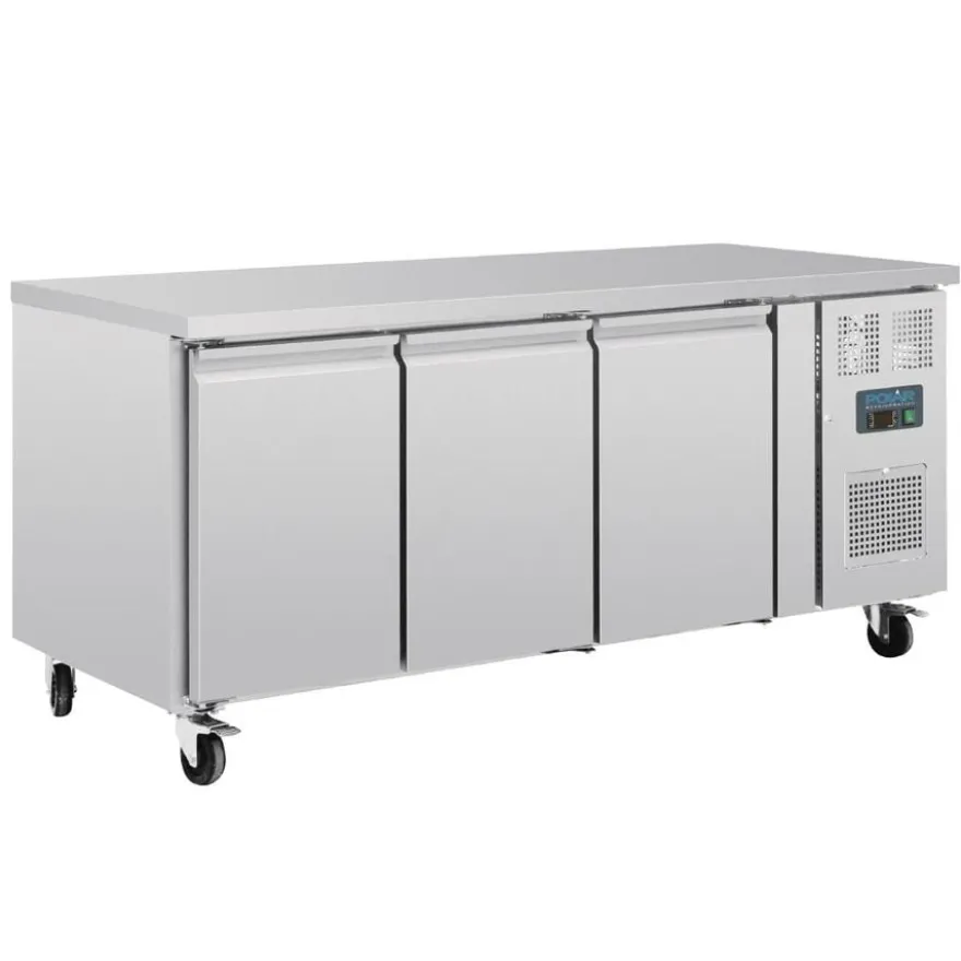 Polar U-Serie Bäckerei-Kühltisch EN 60x40 3 Türen 634 Liter auf Rollen
