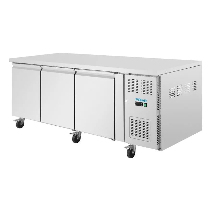 Polar U-Serie Bäckerei-Kühltisch EN 60x40 3 Türen 634 Liter auf Rollen
