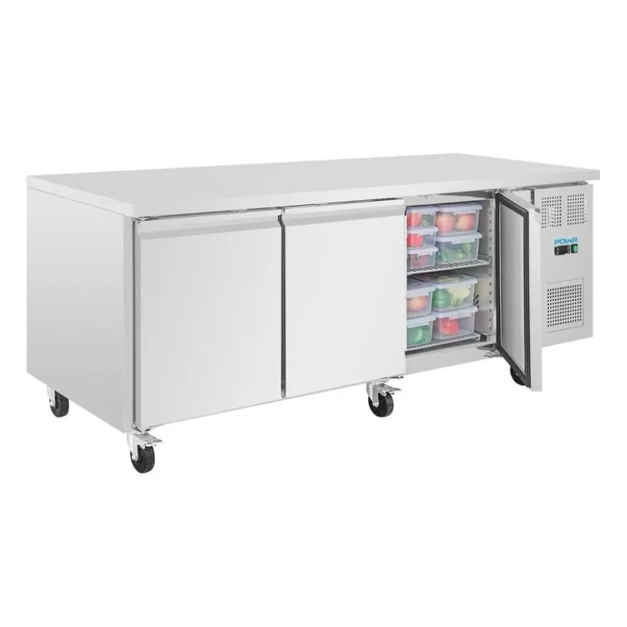 Polar U-Serie Bäckerei-Kühltisch EN 60x40 3 Türen 634 Liter auf Rollen