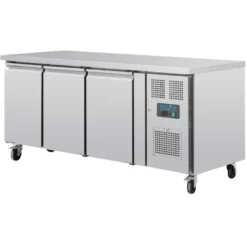 Polar U-Serie Bäckerei-Kühltisch EN 60x40 3 Türen 634 Liter auf Rollen