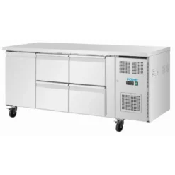 Polar U-Serie Kühltisch 4 Schubladen & 1 Tür 465 Liter auf Rollen