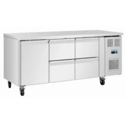 Polar U-Serie Kühltisch 4 Schubladen & 1 Tür 465 Liter auf Rollen