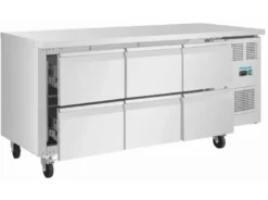 Polar U-Serie Kühltisch 6 Schubladen 465 Liter auf Rollen