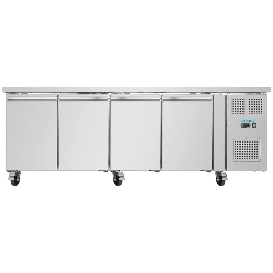 Polar U-Serie Kühltisch 4 Türen 553 Liter auf Rollen