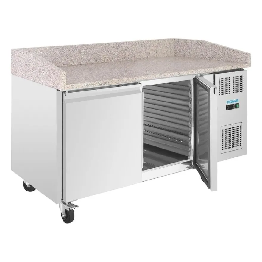 Polar U-Series Pizzatisch 2 Türen mit Granitplatte 428 Liter auf Rollen