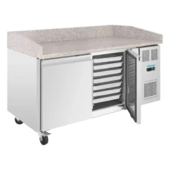 Polar U-Series Pizzatisch 2 Türen mit Granitplatte 428 Liter auf Rollen