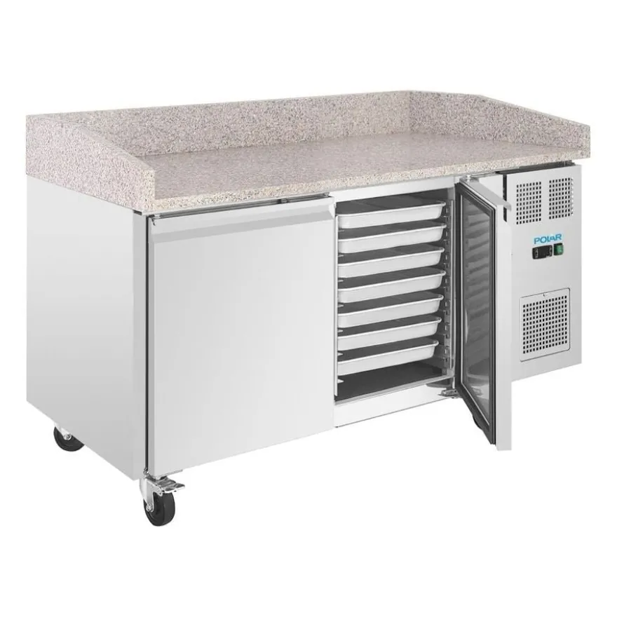Polar U-Series Pizzatisch 2 Türen mit Granitplatte 428 Liter auf Rollen
