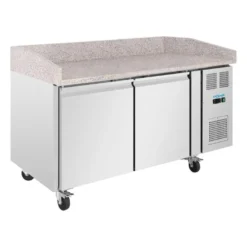 Polar U-Series Pizzatisch 2 Türen mit Granitplatte 428 Liter auf Rollen