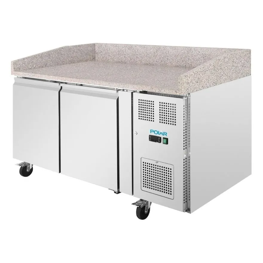 Polar U-Series Pizzatisch 2 Türen mit Granitplatte 428 Liter auf Rollen