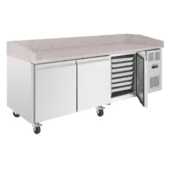 Polar U-Series Pizzatisch 3 Türen mit Granitplatte 643 Liter auf Rollen