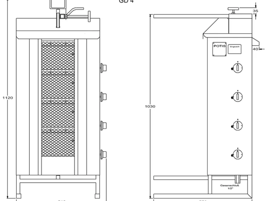 Potis Dönergrill / Gyrosgrill Erdgas GD4 - achteckige Fettwanne