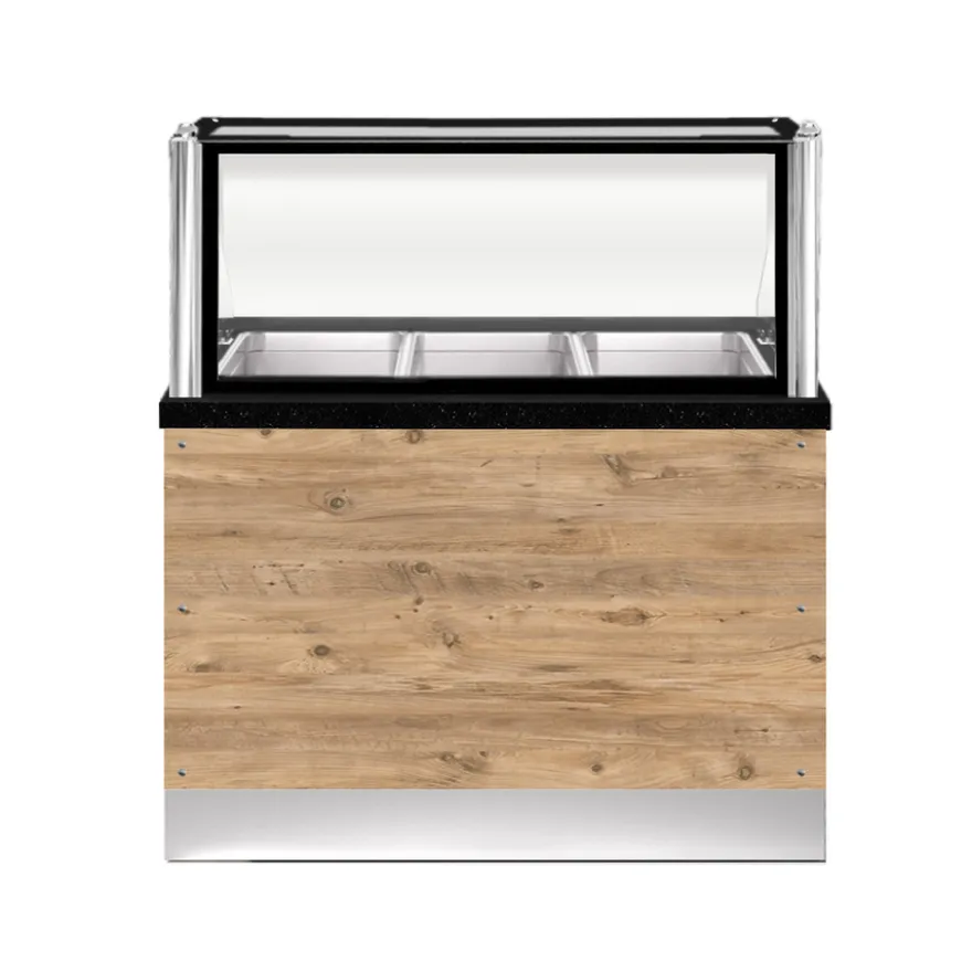 PRO LINE Bain-Marie 3x 1/1GN, 110x88x134cm, schwarzer Granit, LED Beleuchtung