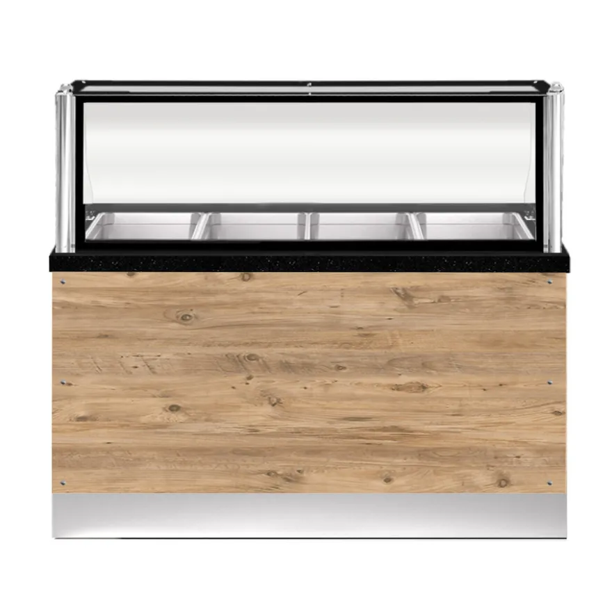 PRO LINE Bain-Marie 4x 1/1GN, 150x88x134cm, schwarzer Granit, LED Beleuchtung