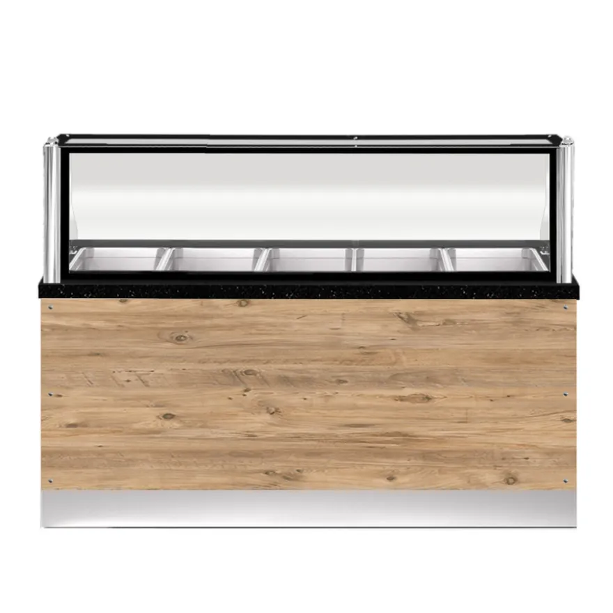 PRO LINE Bain-Marie 5x 1/1GN, 180x88x134cm, schwarzer Granit, LED Beleuchtung