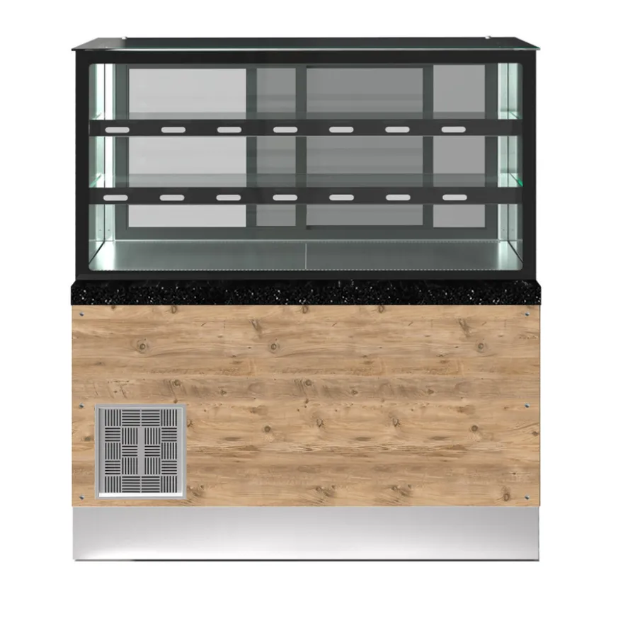 PRO LINE Gebäck- & Dessertvitrine gekühlt, 100x84x134cm, schwarzer Granit, LED Beleuchtung