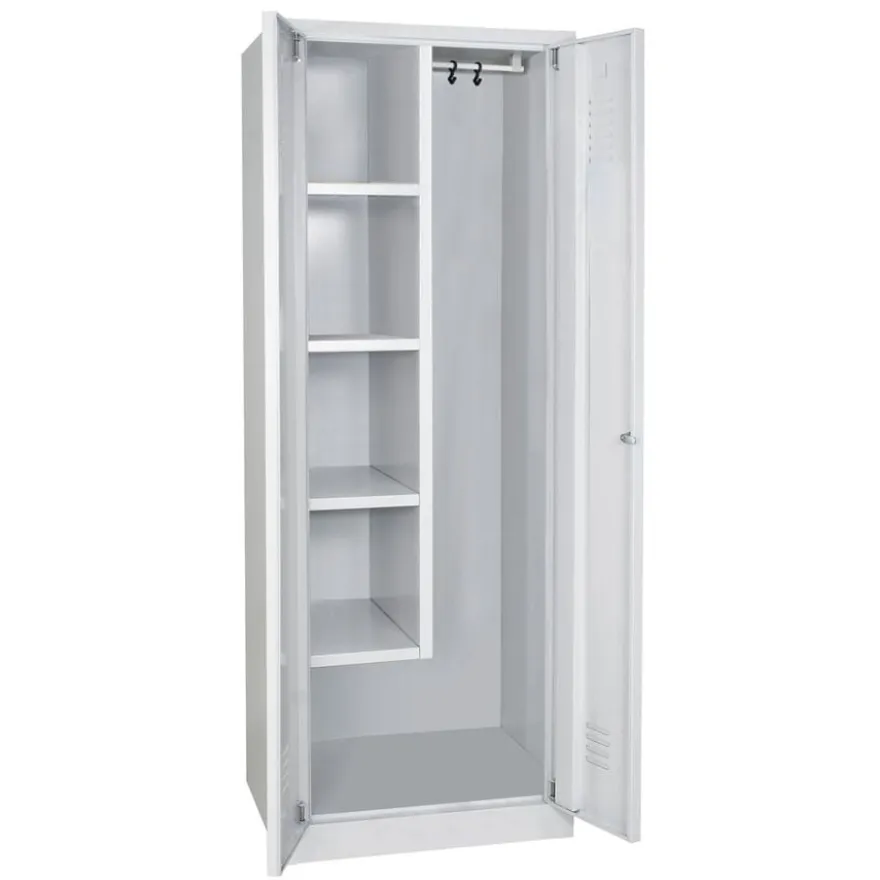 Putzmittelschrank mit Sockel, BxTxH 600x500x1800 mm, lichtgrau RAL 7035